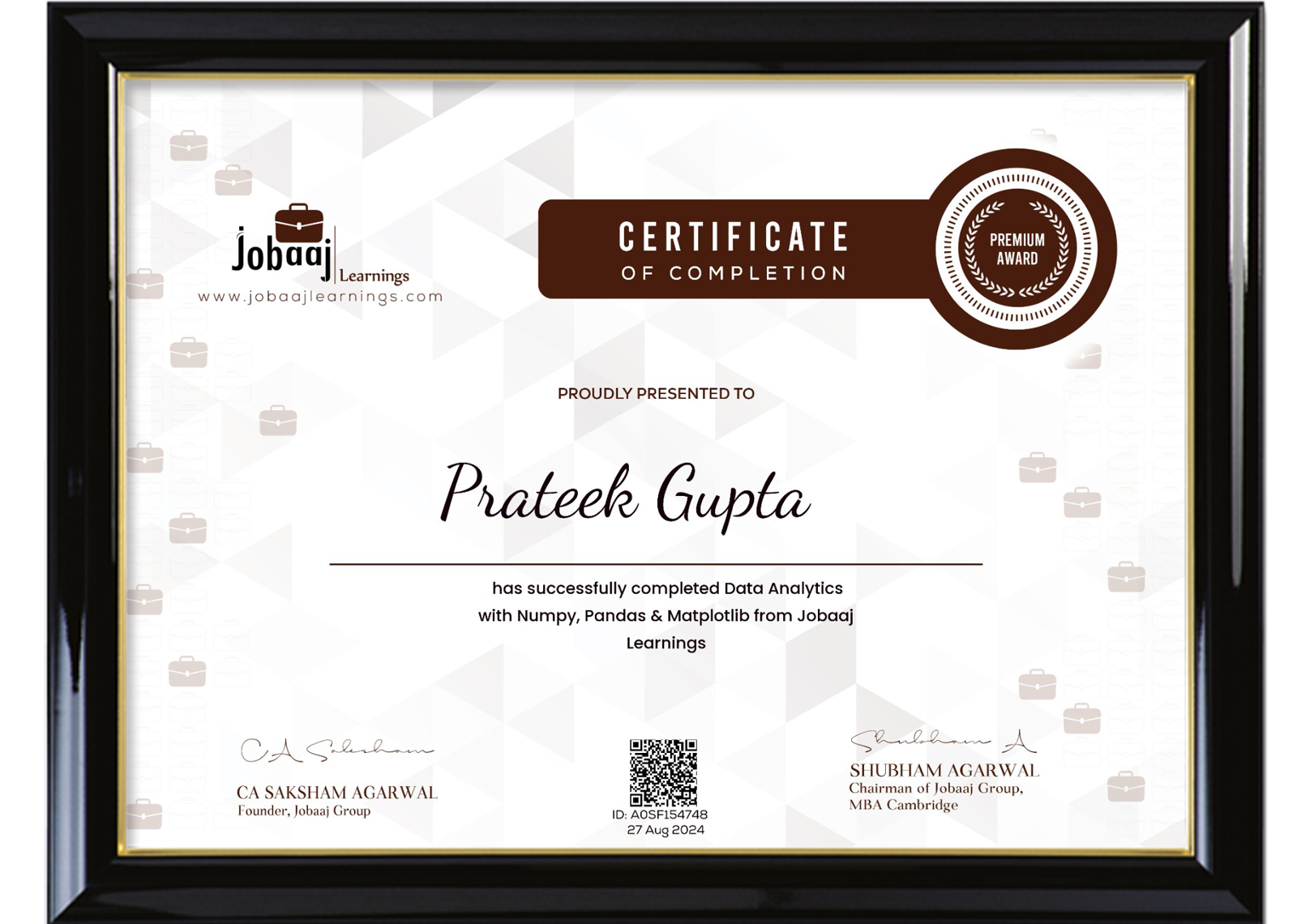Jobaaj Learnings Certificate